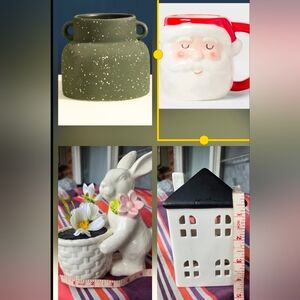 Threshold Green Speckled Vase, House, Easter Bunny and Santa Mug